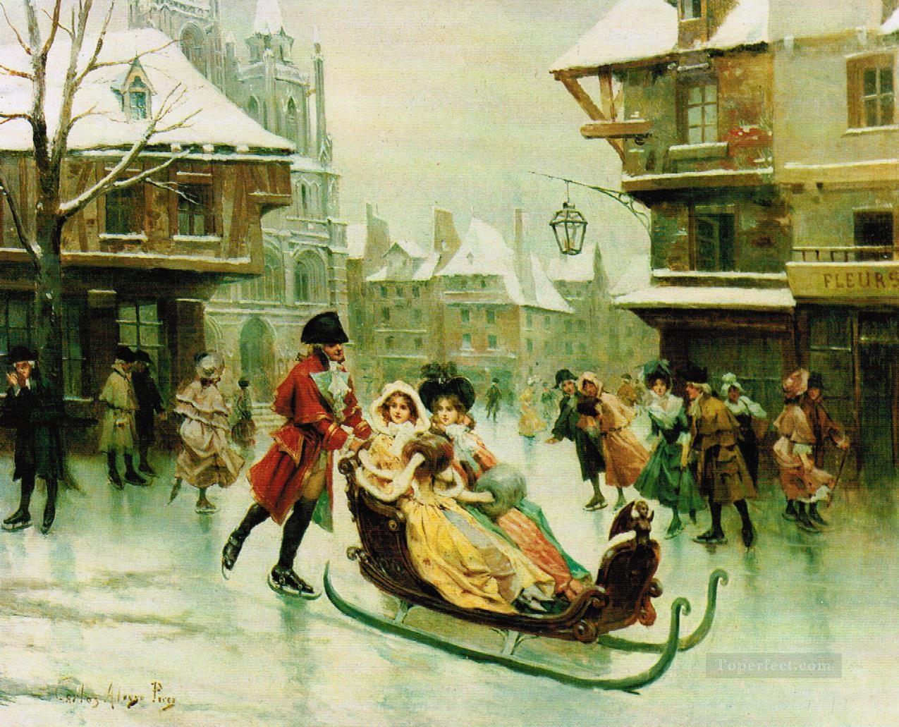 sleigh and the family Spain Bourbon Dynasty Mariano Alonso Perez Oil Paintings